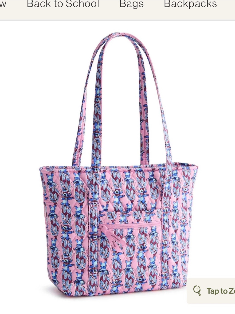 Vera Bradley Disney (Stitch) Pink Quilted Small Tote